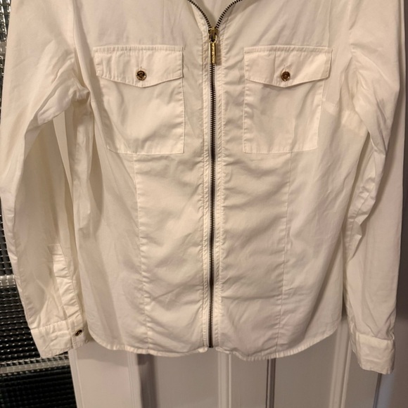 Michael Kors white full zip collared long sleeve top small stretch cotton Sz M - Picture 5 of 11
